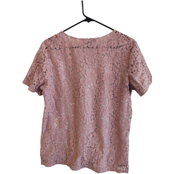 Grayson Dusty Rose Lace Short Sleeve Top Front is Lined Size Medium - Picture 7 of 12